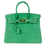 Hermes Birkin 35 Bag Matte Alligator Cactus Gold Hardware