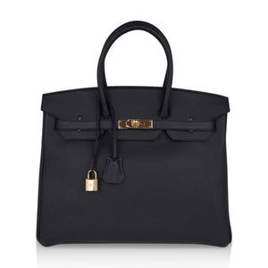 Hermes Limited Edition Birkin 35 Bag Plomb (Off Black) Togo Leather with Gold Hardware