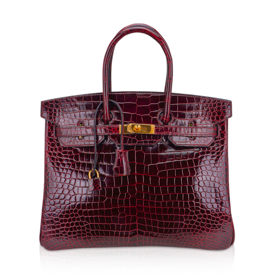 Hermes Special Order HSS Birkin 35 Bag Bordeaux Porosus Crocodile with Gold Hardware