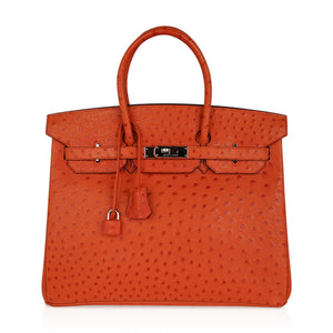 Hermes Birkin 35 Bag Tangerine Ostrich Palladium Hardware Rare