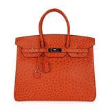 Hermes Birkin 35 Bag Tangerine Ostrich Palladium Hardware Rare