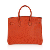 Hermes Birkin 35 Bag Tangerine Ostrich Palladium Hardware Rare