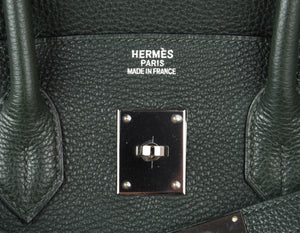 Hermes Birkin 35 Bag Vert Fonce Anis Piping Chartreuse Interior Ruthenium Togo