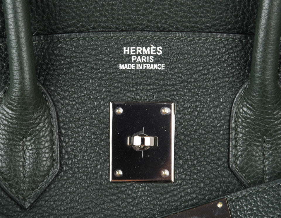 Hermes Birkin 35 Bag Vert Fonce Anis Piping Chartreuse Interior Ruthenium Togo