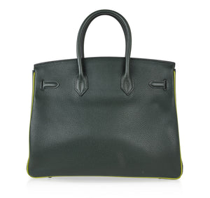 Hermes Birkin 35 Bag Vert Fonce Anis Piping Chartreuse Interior Ruthenium Togo