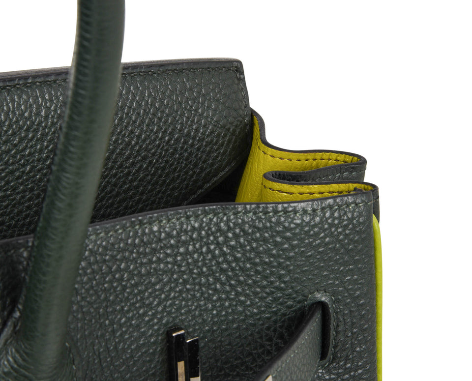 Hermes Birkin 35 Bag Vert Fonce Anis Piping Chartreuse Interior Ruthenium Togo