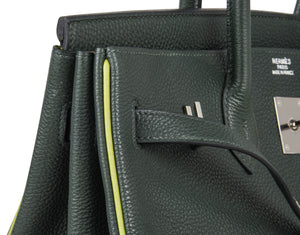 Hermes Birkin 35 Bag Vert Fonce Anis Piping Chartreuse Interior Ruthenium Togo