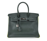 Hermes Birkin 35 Bag Vert Fonce Anis Piping Chartreuse Interior Ruthenium Togo