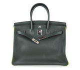 Hermes Birkin 35 Bag Vert Fonce Anis Piping Chartreuse Interior Ruthenium Togo