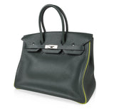 Hermes Birkin 35 Bag Vert Fonce Anis Piping Chartreuse Interior Ruthenium Togo