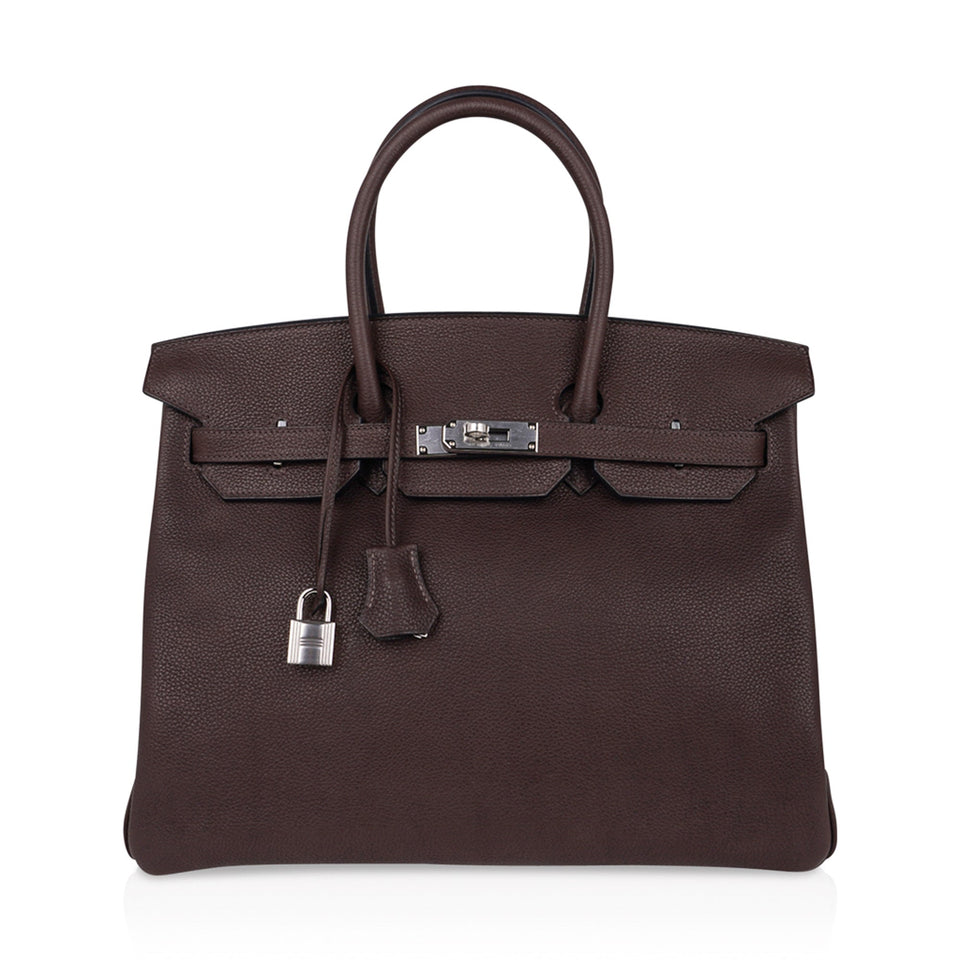 Hermes Birkin 35 Bag Ebene Barenia Faubourg Leather with Palladium Hardware