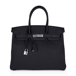 Hermes Verso Birkin 35 Bag Black & Blue Agate Togo Leather with Palladium Hardware