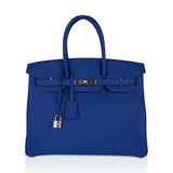 Hermes Birkin 35 Bag Blue de France Togo Leather with Palladium Hardware