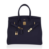 Hermes Birkin 35 Bag Blue Nuit Gold Hardware Togo Leather