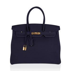 Hermes Birkin 35 Bag Blue Nuit Gold Hardware Togo Leather