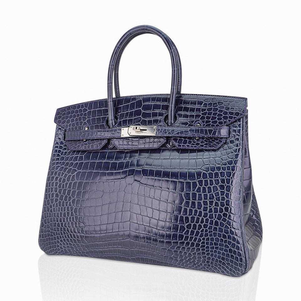 Hermes Birkin 35 Bleu Roi Porosus Crocodile Palladium Hardware