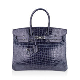 Hermes Birkin 35 Bleu Roi Porosus Crocodile Palladium Hardware