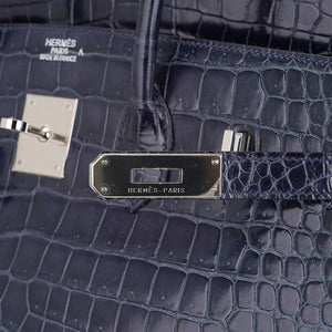 Hermes Birkin 35 Bleu Roi Porosus Crocodile Palladium Hardware