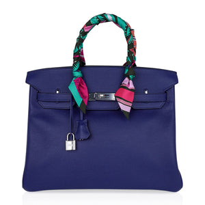 Hermes Limited Edition Birkin 35 Bag Blue Sapphire Toile Printed Sea & Surf