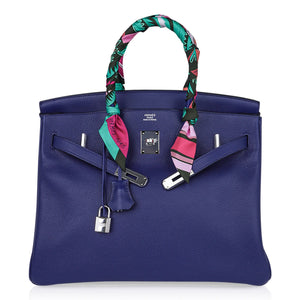 Hermes Limited Edition Birkin 35 Bag Blue Sapphire Toile Printed Sea & Surf