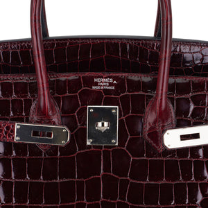 Hermes Birkin 35 Bag Bordeaux Porosus Crocodile with Palladium Hardware