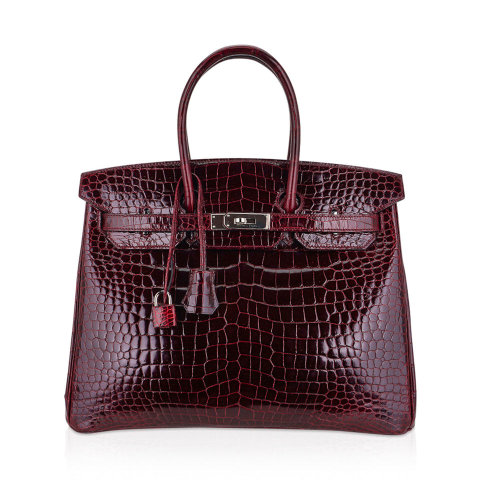 Hermes Birkin 35 Bag Bordeaux Porosus Crocodile with Palladium Hardware