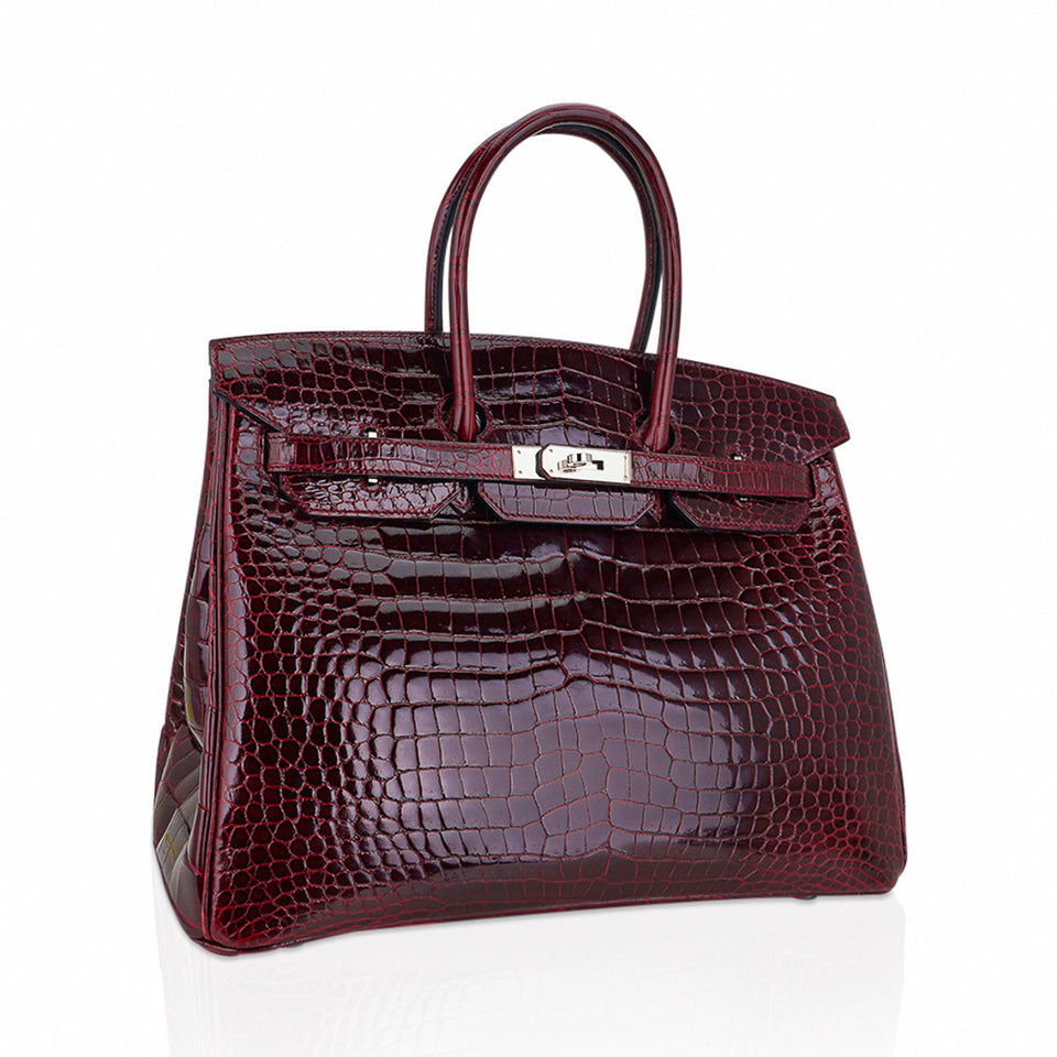 Hermes Birkin 35 Bag Bordeaux Porosus Crocodile with Palladium Hardware