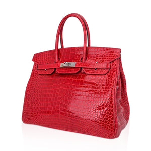 Hermes Birkin 35 Bag Braise Porosus Crocodile with Palladium Hardware