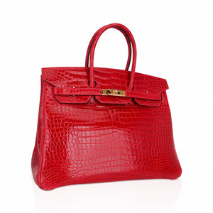 Hermes Birkin 35 Bag Braise Porosus Crocodile with Gold Hardware