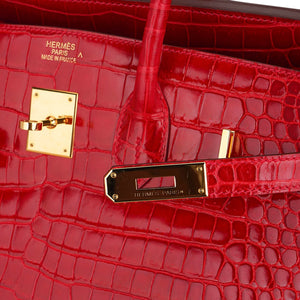 Hermes Birkin 35 Bag Braise Porosus Crocodile with Gold Hardware