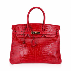 Hermes Birkin 35 Bag Braise Porosus Crocodile with Gold Hardware