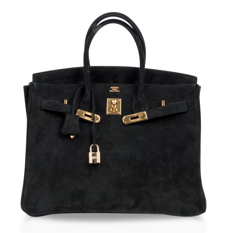 Hermes Birkin 35 Bag Black Doblis Suede Gold Hardware Limited Edition