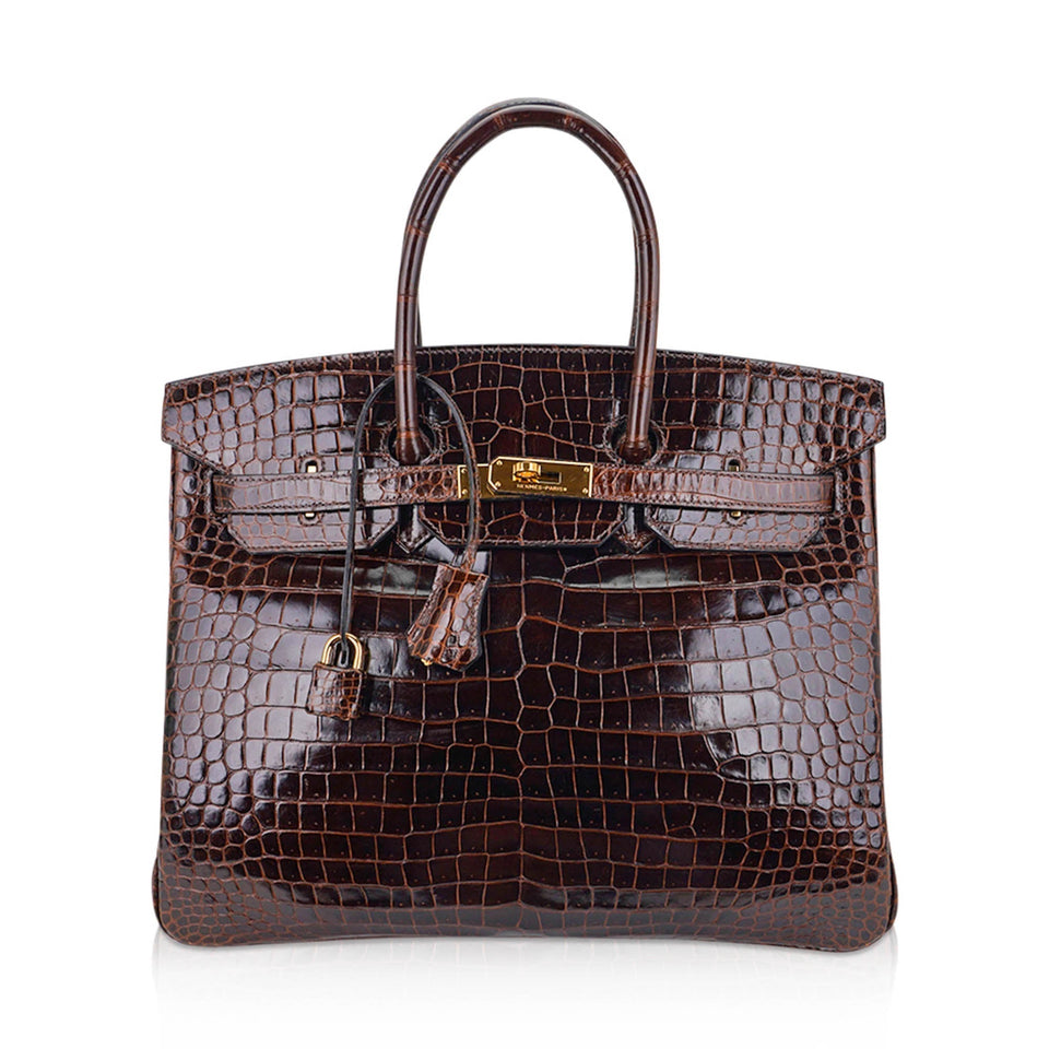 Hermes Birkin 35 Bag Cocoan Porosus Crocodile with Gold Hardware