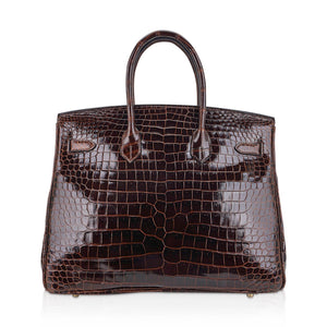 Hermes Birkin 35 Bag Cocoan Porosus Crocodile with Gold Hardware