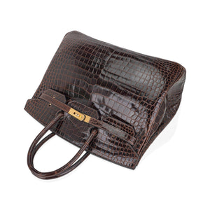 Hermes Birkin 35 Bag Cocoan Porosus Crocodile with Gold Hardware