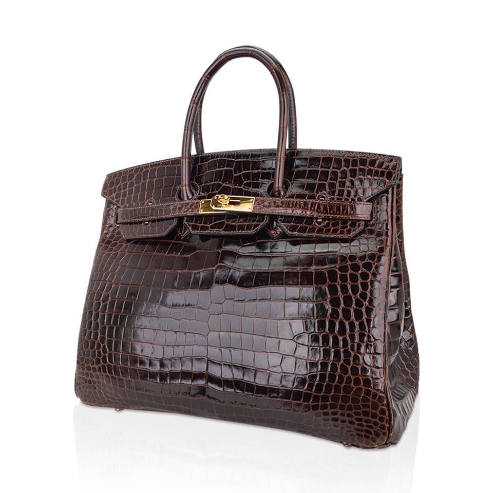 Hermes Birkin 35 Bag Cocoan Porosus Crocodile with Gold Hardware