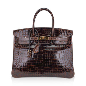 Hermes Birkin 35 Bag Cocoan Porosus Crocodile with Gold Hardware