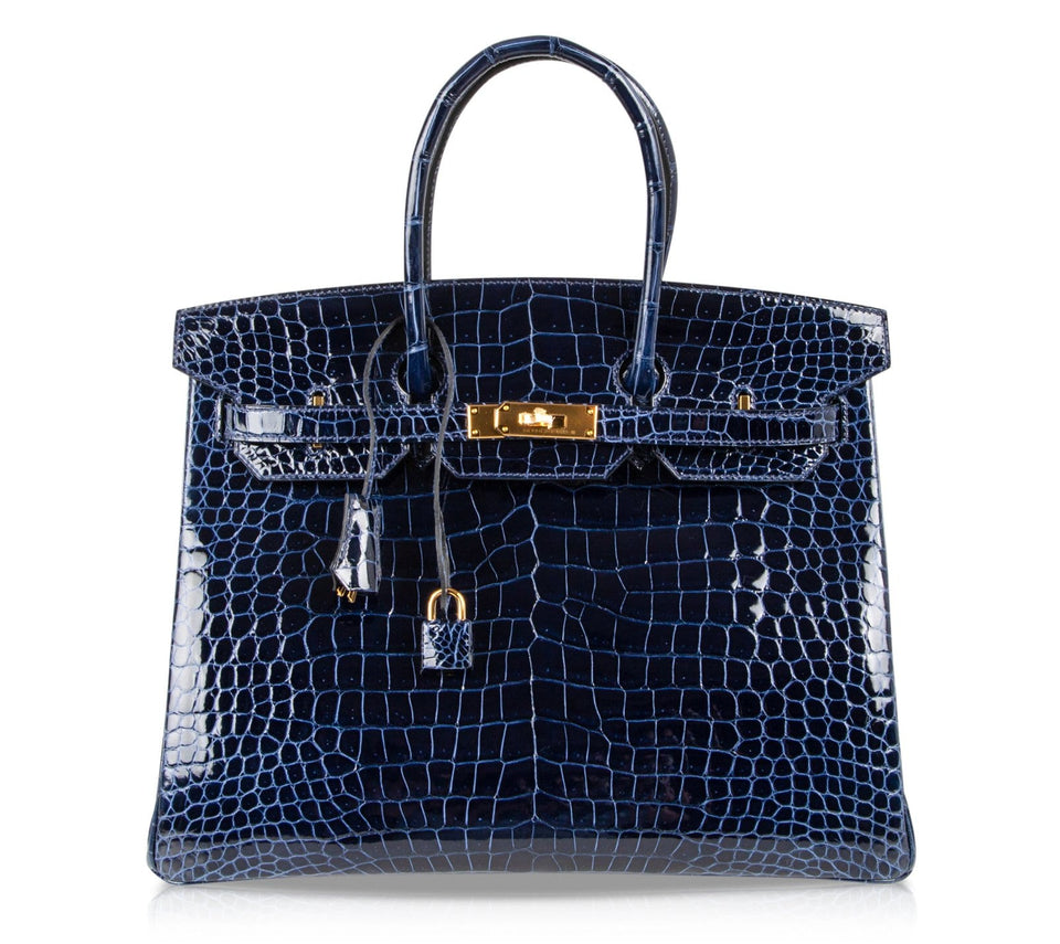 Hermes Birkin 35 Bag Blue Sapphire Porosus Crocodile Gold Hardware New