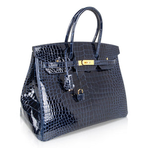 Hermes Birkin 35 Bag Blue Sapphire Porosus Crocodile Gold Hardware New