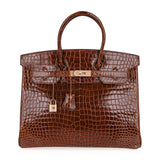 Hermes Birkin 35 Bag Diamond Miel Porosus Crocodile with Gold Hardware