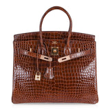 Hermes Birkin 35 Bag Diamond Miel Porosus Crocodile with Gold Hardware