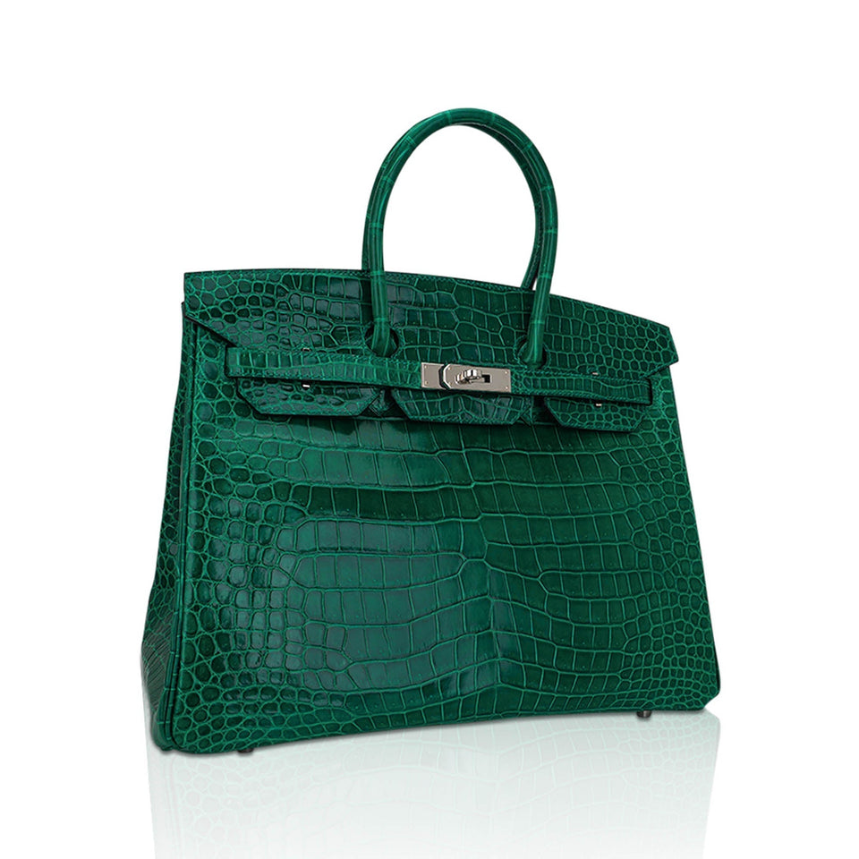 Hermes Birkin 35 Bag Emerald Porosus Crocodile with Palladium Hardware