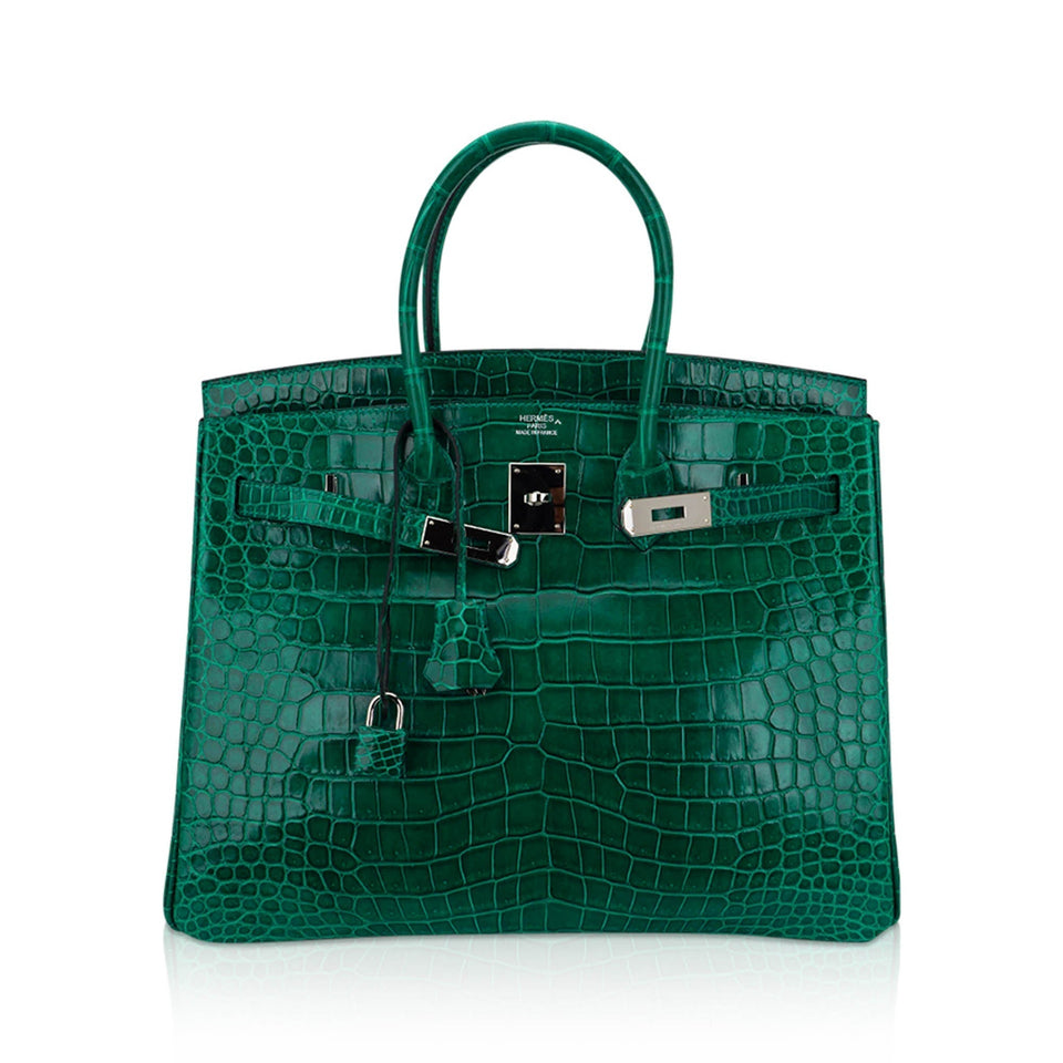 Hermes Birkin 35 Bag Emerald Porosus Crocodile with Palladium Hardware