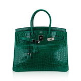 Hermes Birkin 35 Bag Emerald Porosus Crocodile with Palladium Hardware