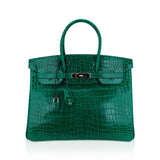 Hermes Birkin 35 Bag Emerald Porosus Crocodile with Palladium Hardware