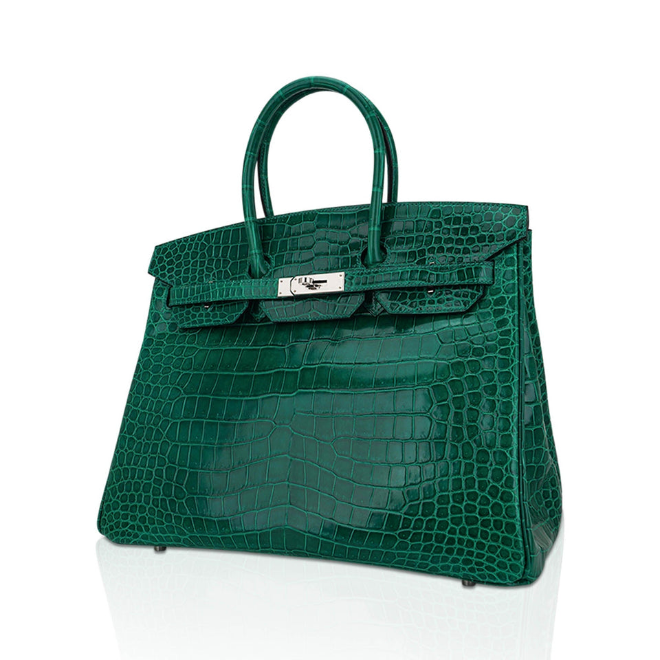 Hermes Birkin 35 Bag Emerald Porosus Crocodile with Palladium Hardware