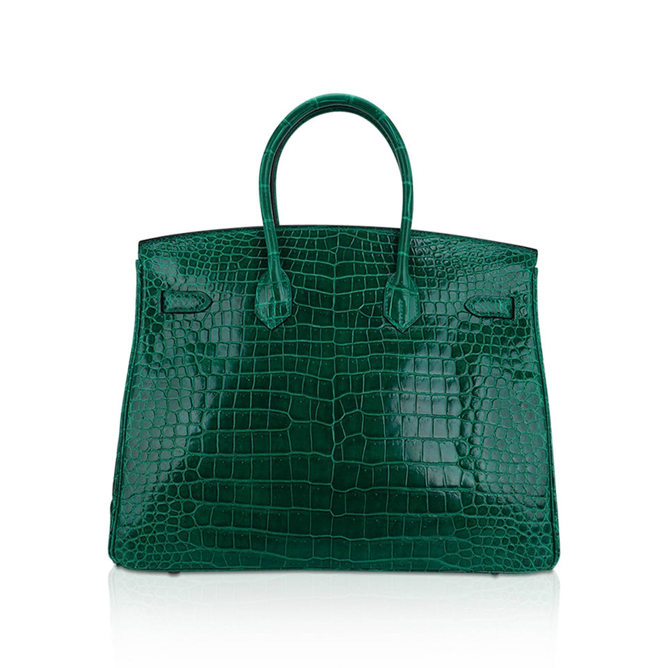 Hermes Birkin 35 Bag Emerald Porosus Crocodile with Palladium Hardware