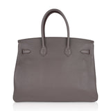 Hermes Birkin 35 Bag Etain Clemence Leather with Palladium Hardware