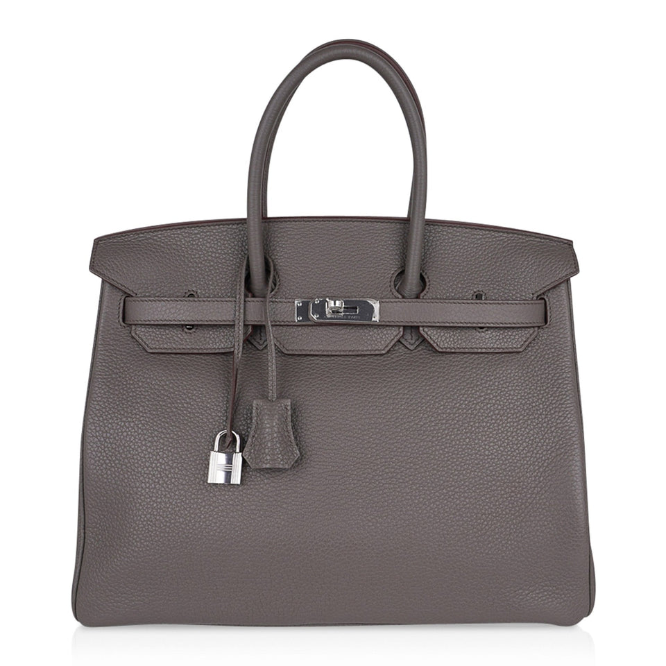 Hermes Birkin 35 Bag Etain Clemence Leather with Palladium Hardware