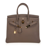 Hermes Birkin 35 Bag Etoupe Gold Hardware Togo Leather